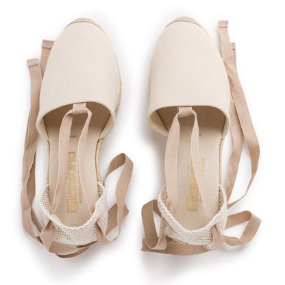 Almanera Sostenible, Respetuoso con el Medio Ambiente, Vegano Lona Alpargata Cuña - Beige Tan