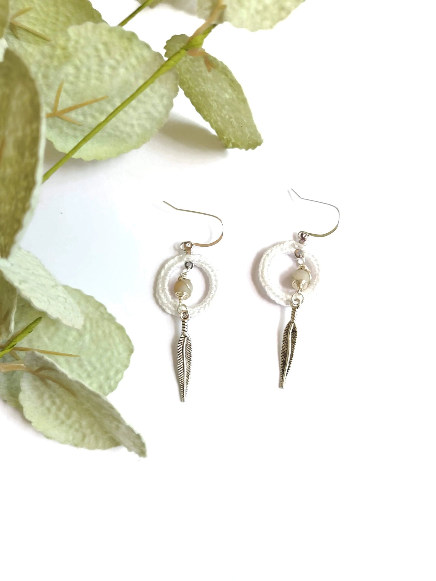 Amazonite Calm Earrings with feather
