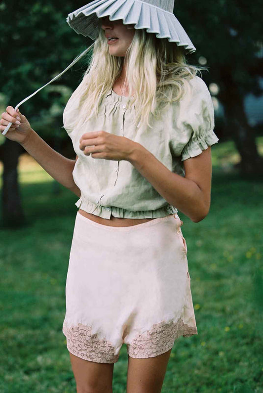 Arizona Top - Top con volantes de lino color salvia