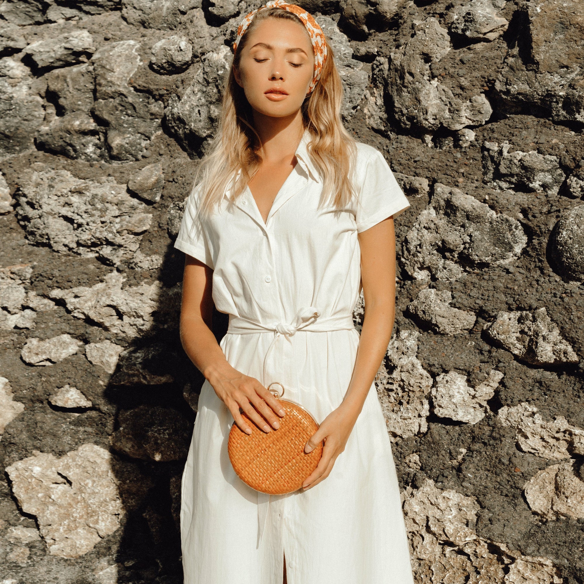 BrunnaCo ARYA Safari Linen Midi Dress In Off White
