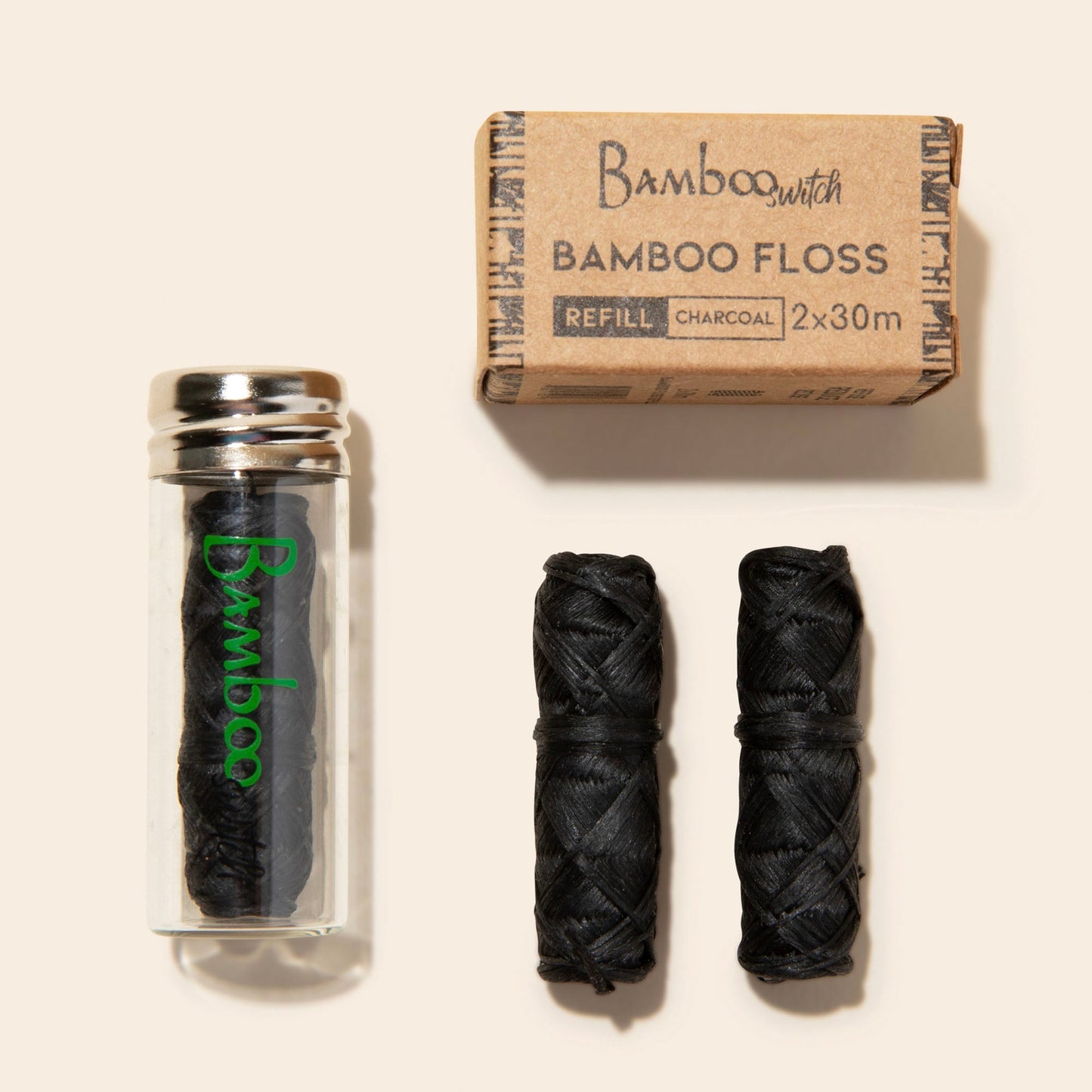 Bamboo Charcoal Floss in Glass Container Total