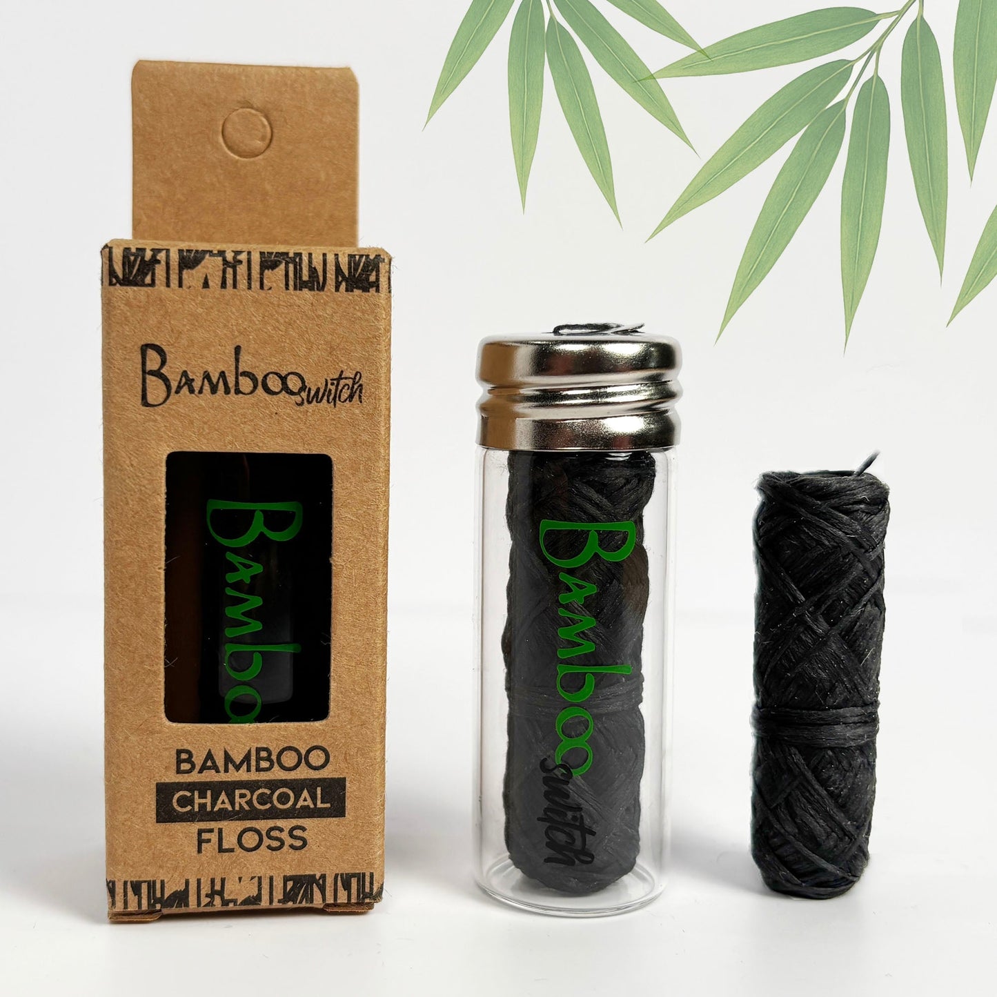 Bamboo Charcoal Floss in Glass Container Total