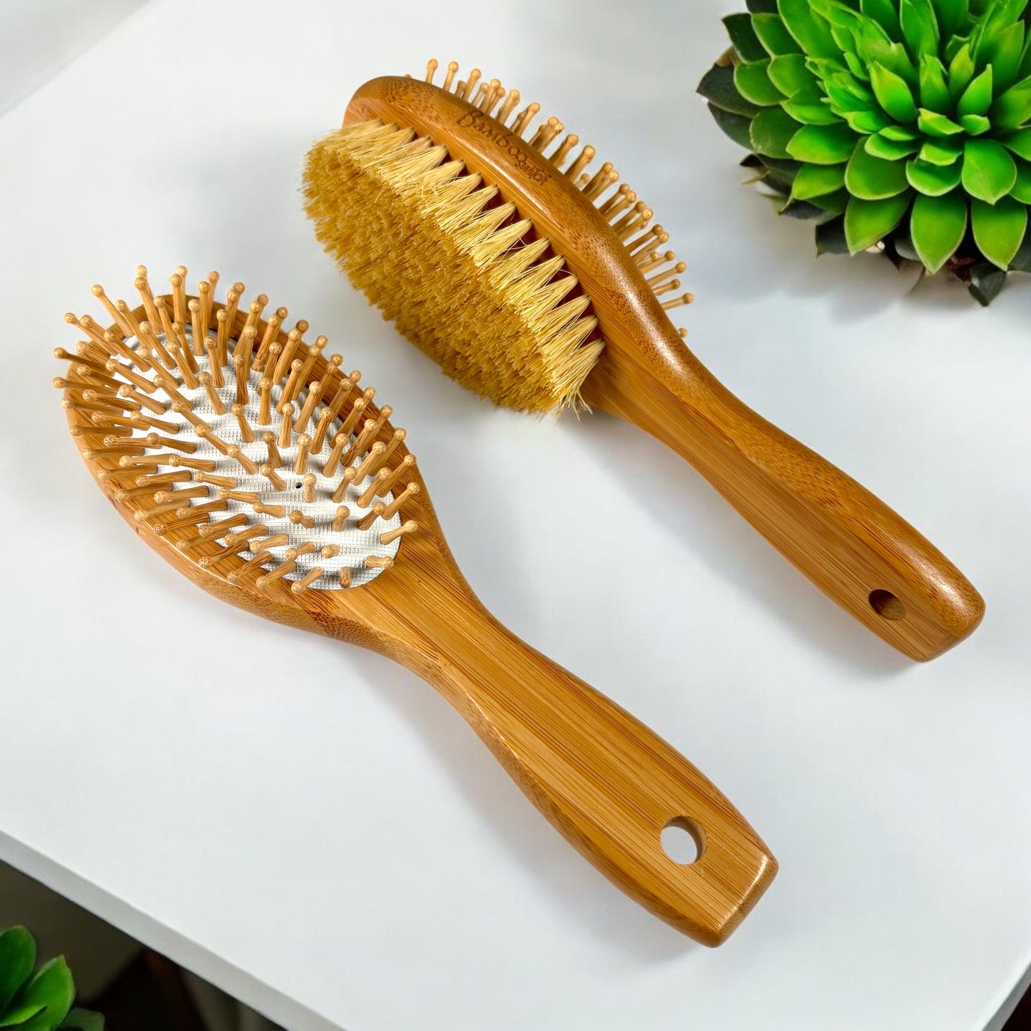 Cepillo de pelo de bambú de doble cara