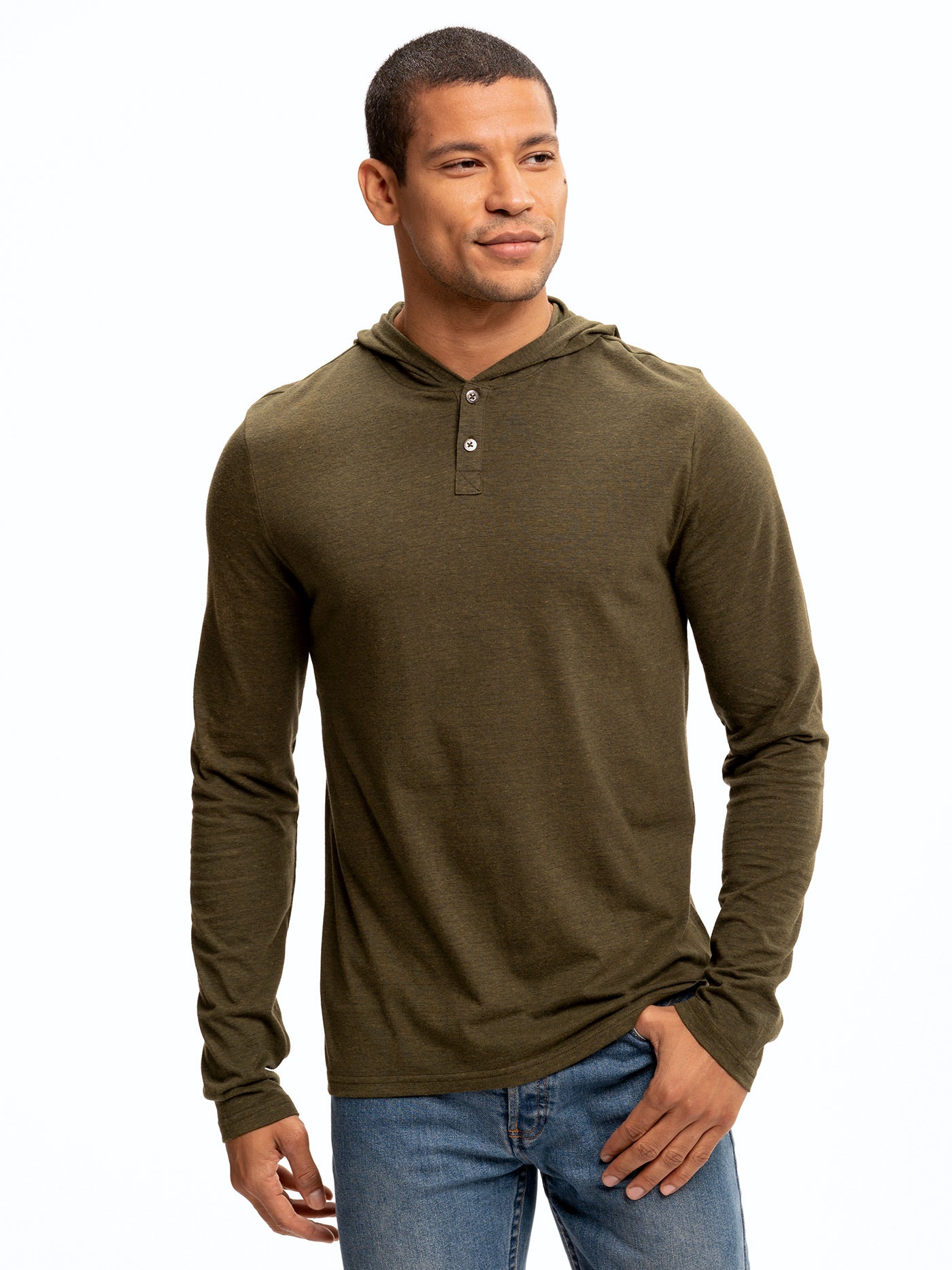 Sudadera con capucha henley de manga larga y mezcla triple Baseline
