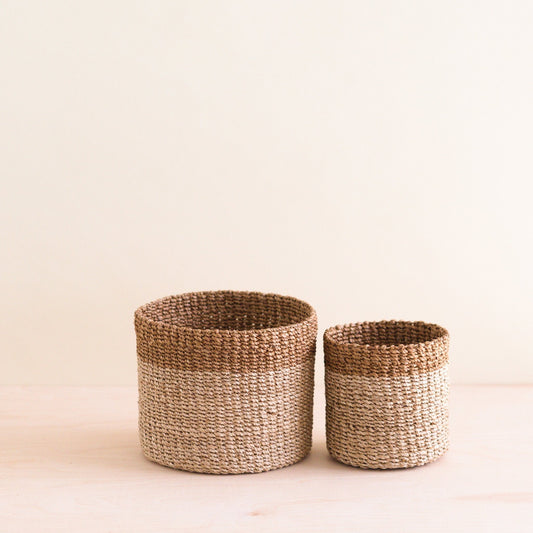 Natural + Brown Tabletop Bins Set of 2 - Wicker Baskets | LIKHÂ