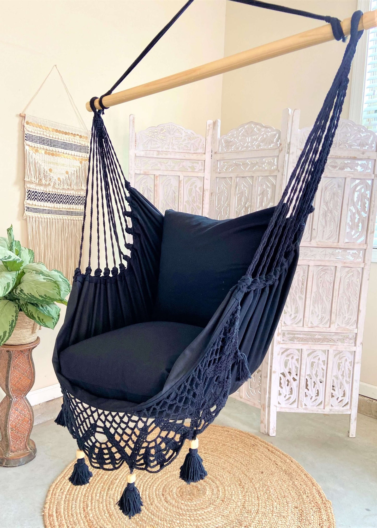 Black Crochet Hammock Chair Swing | LUCIA