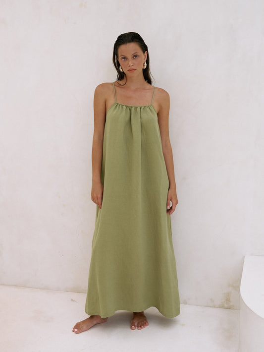 Bliss Flow Maxi Dress - Khaki Green