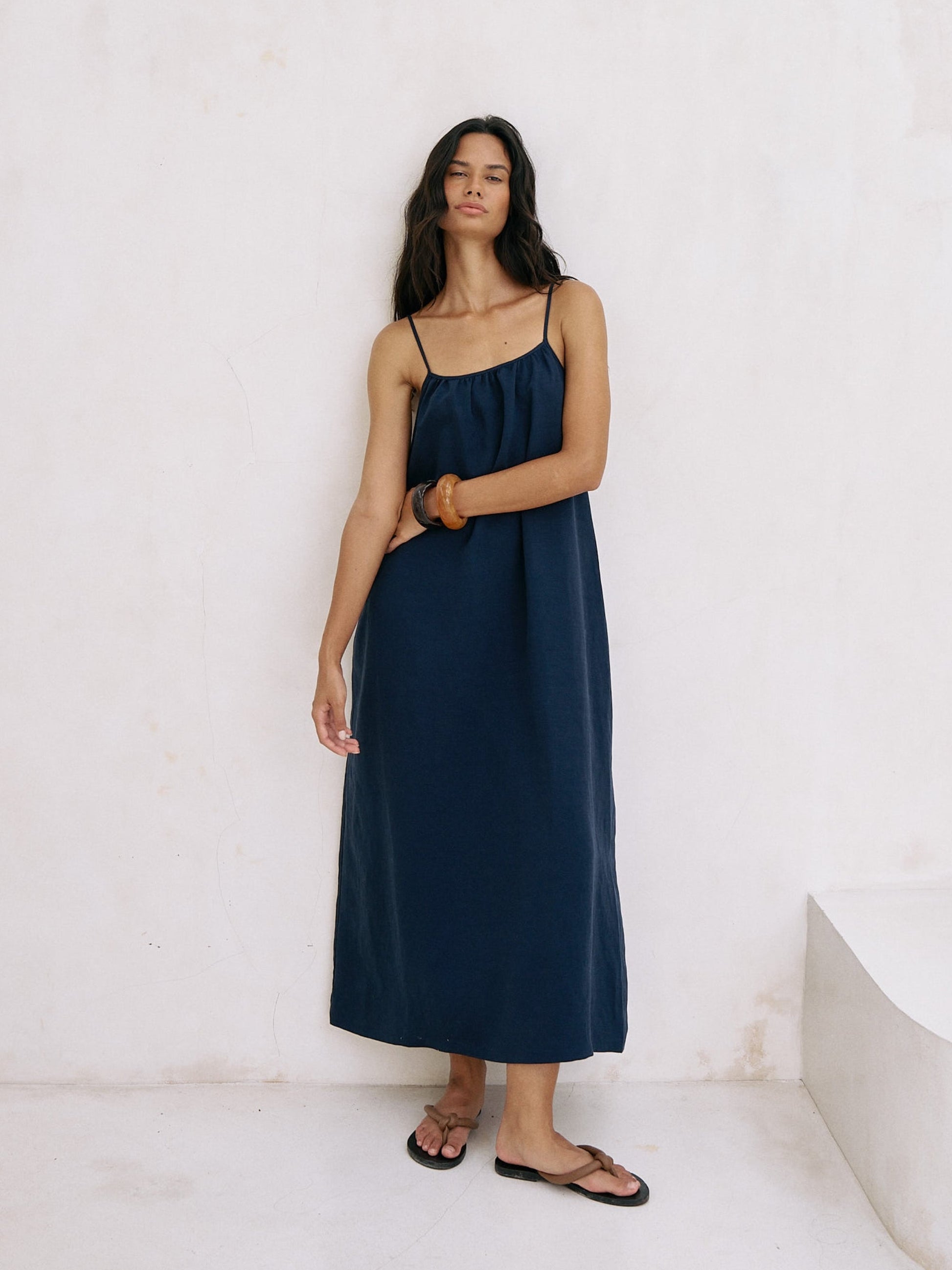 sustainable maxi dress for women The Slow Sustainable Denim Maxi Dress