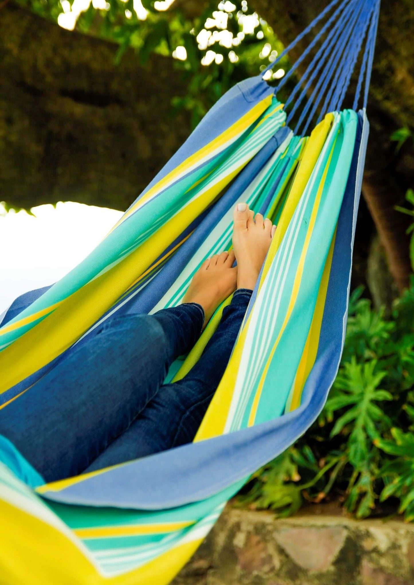 Cotton Striped Blue Green Canvas Hammock