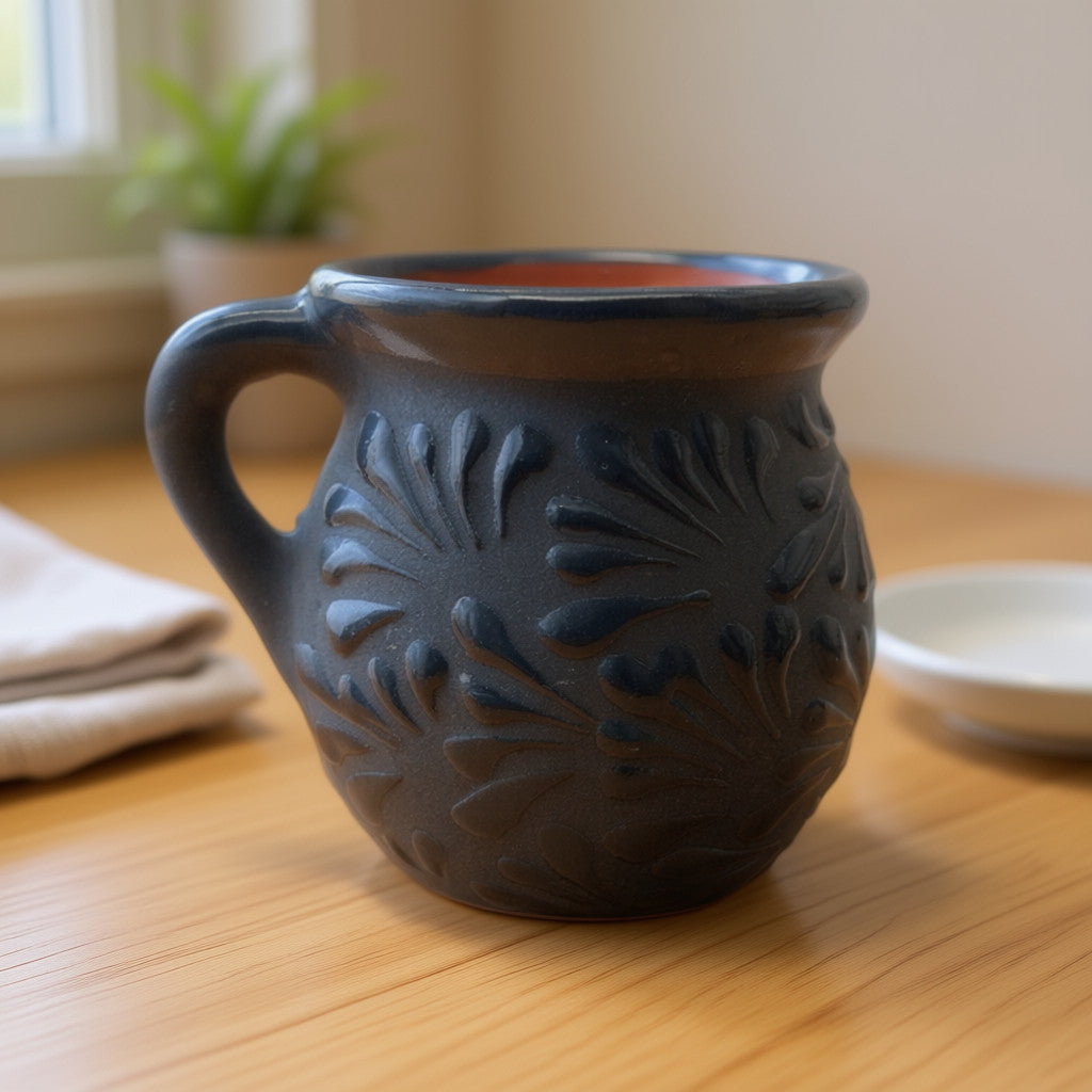 Jarrito de Talavera Negra | Taza de Café Mexicana de Barro Hecha a Mano