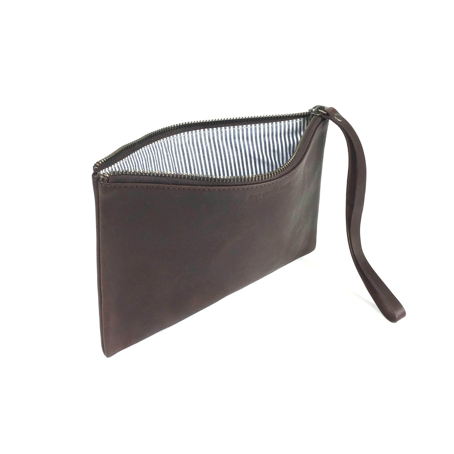 Cartera de mano de cuero, color marrón