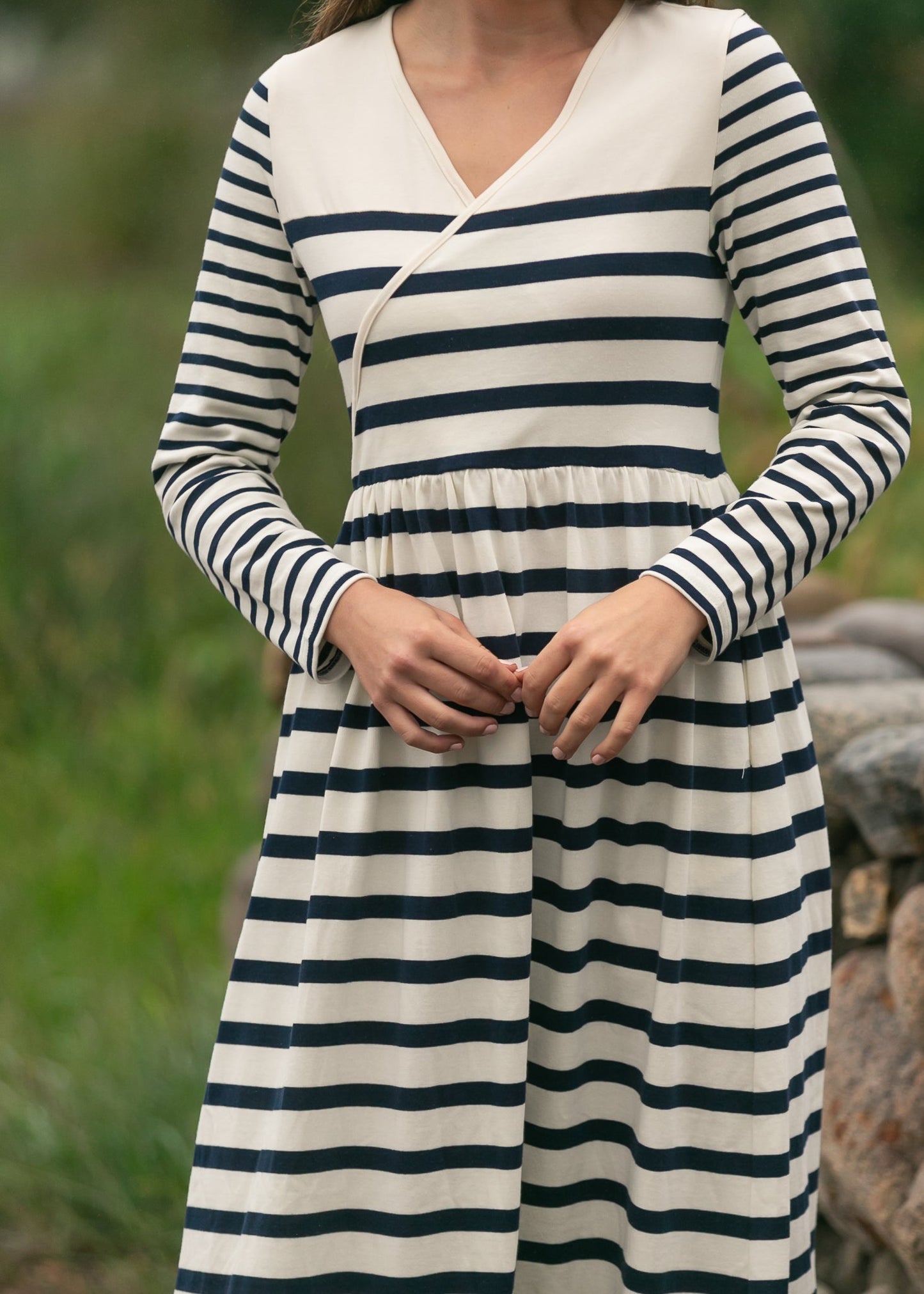 Vestido maxi de punto a rayas Celeste