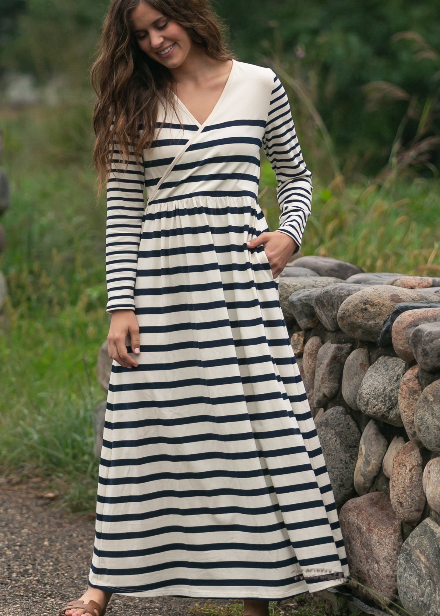 Vestido maxi de punto a rayas Celeste