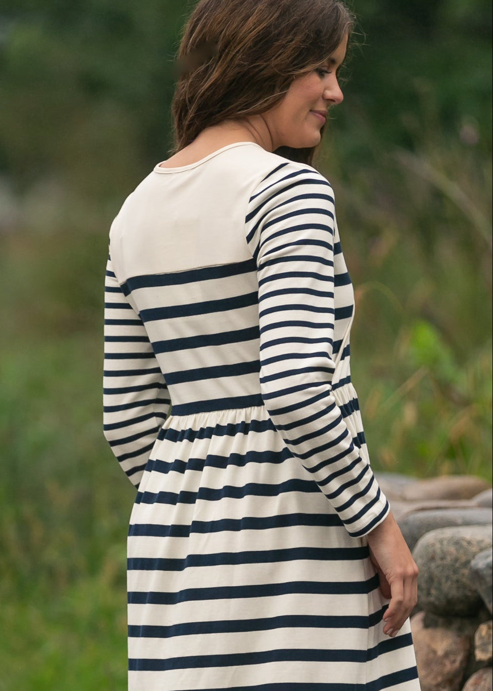Vestido maxi de punto a rayas Celeste