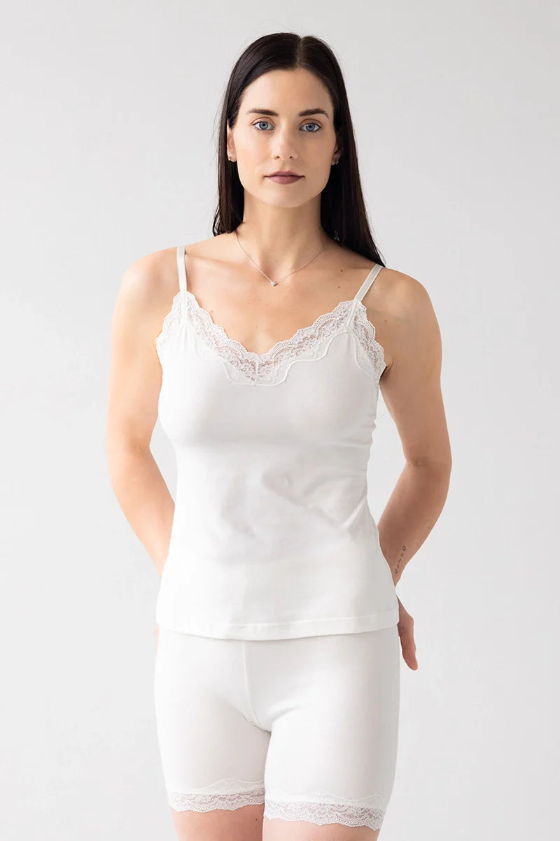 Camisola de algodón con ribete de encaje