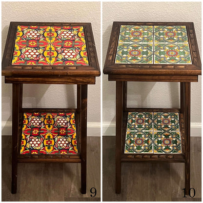 Mesa auxiliar mexicana personalizable | Mesa auxiliar de madera con azulejos de Talavera