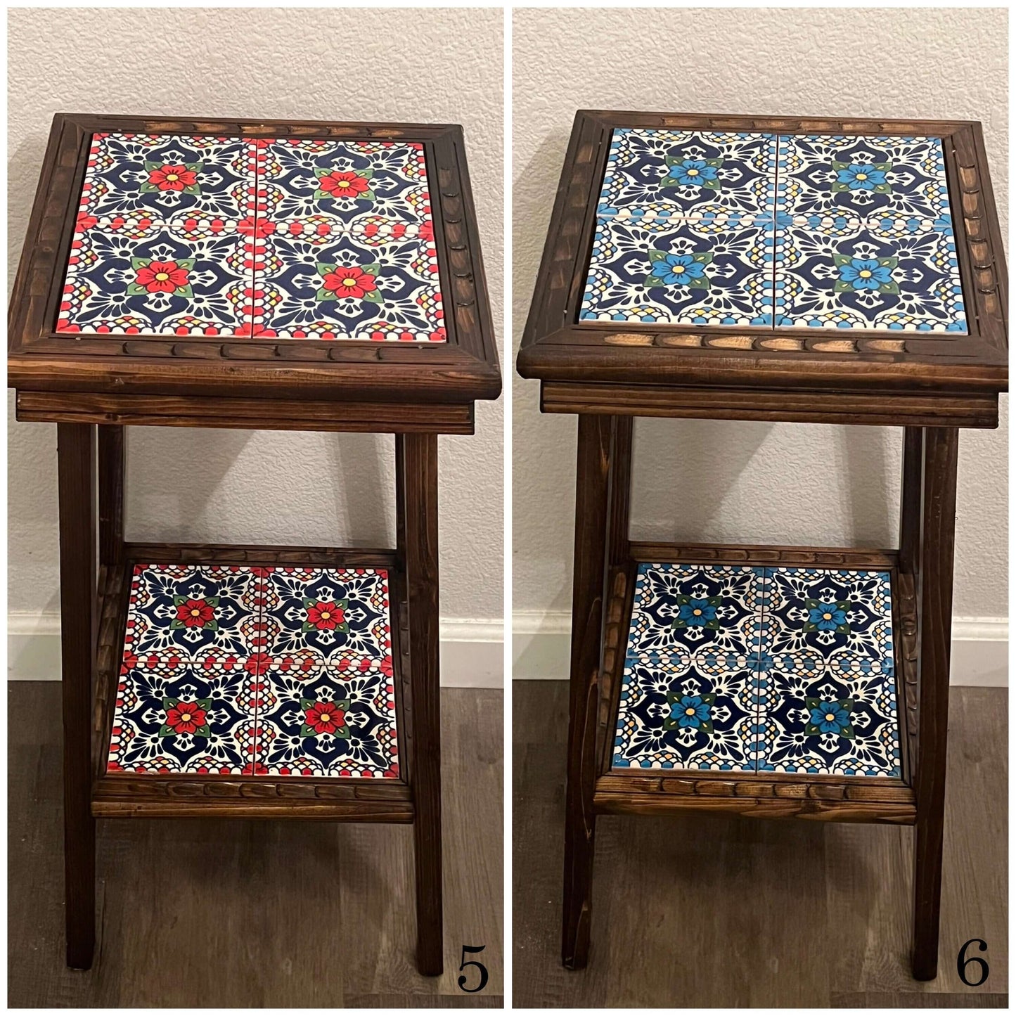 Mesa auxiliar mexicana personalizable | Mesa auxiliar de madera con azulejos de Talavera