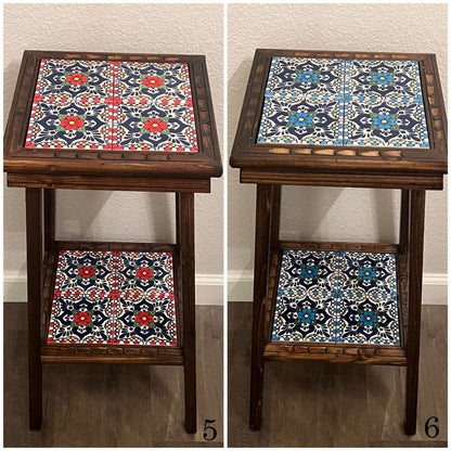 Mesa auxiliar mexicana personalizable | Mesa auxiliar de madera con azulejos de Talavera