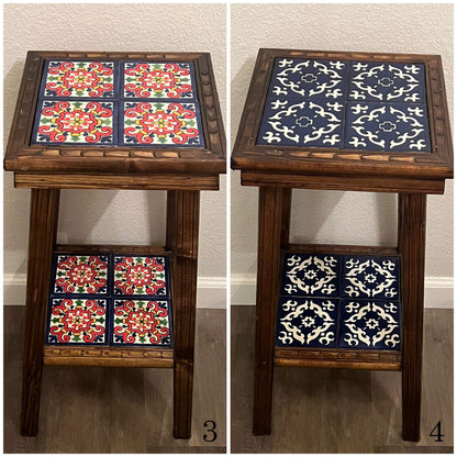 Mesa auxiliar mexicana personalizable | Mesa auxiliar de madera con azulejos de Talavera