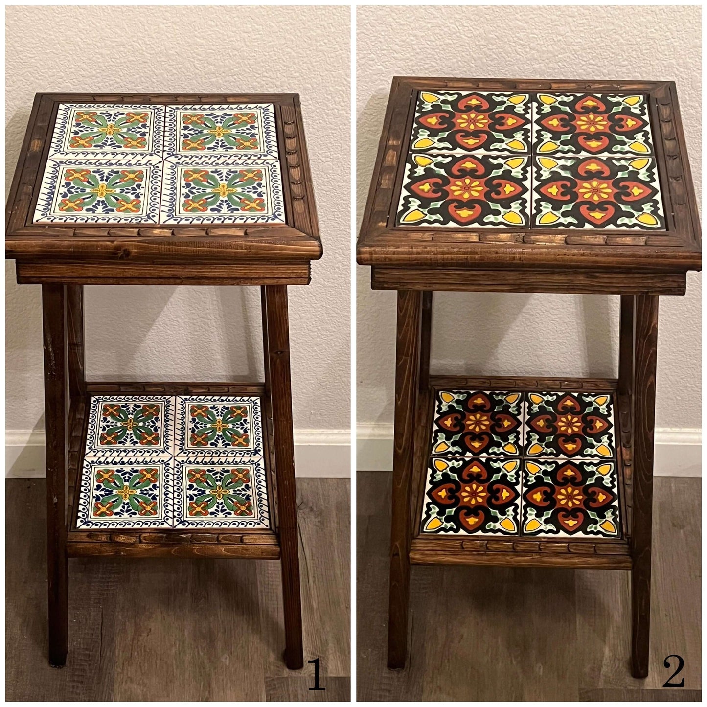 Mesa auxiliar mexicana personalizable | Mesa auxiliar de madera con azulejos de Talavera