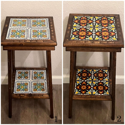 Mesa auxiliar mexicana personalizable | Mesa auxiliar de madera con azulejos de Talavera