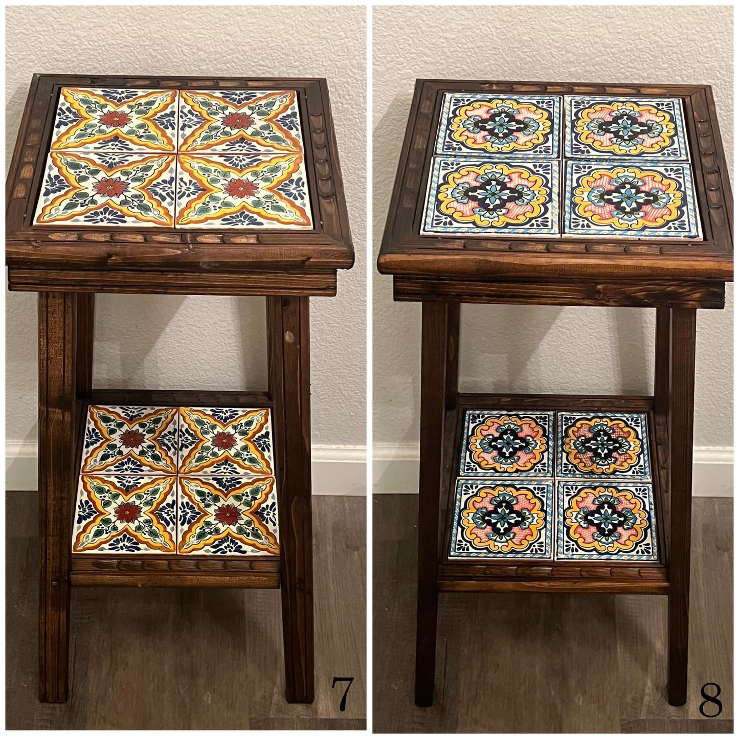Mesa auxiliar mexicana personalizable | Mesa auxiliar de madera con azulejos de Talavera