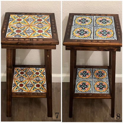 Mesa auxiliar mexicana personalizable | Mesa auxiliar de madera con azulejos de Talavera