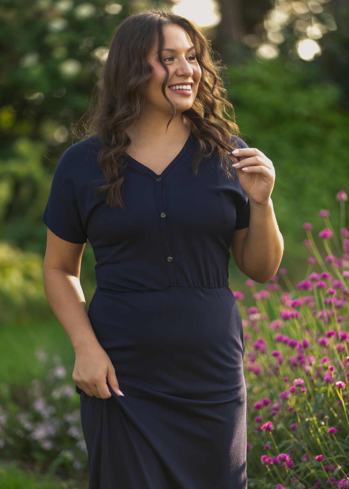 Vestido maxi Ella Navy con cintura ceñida