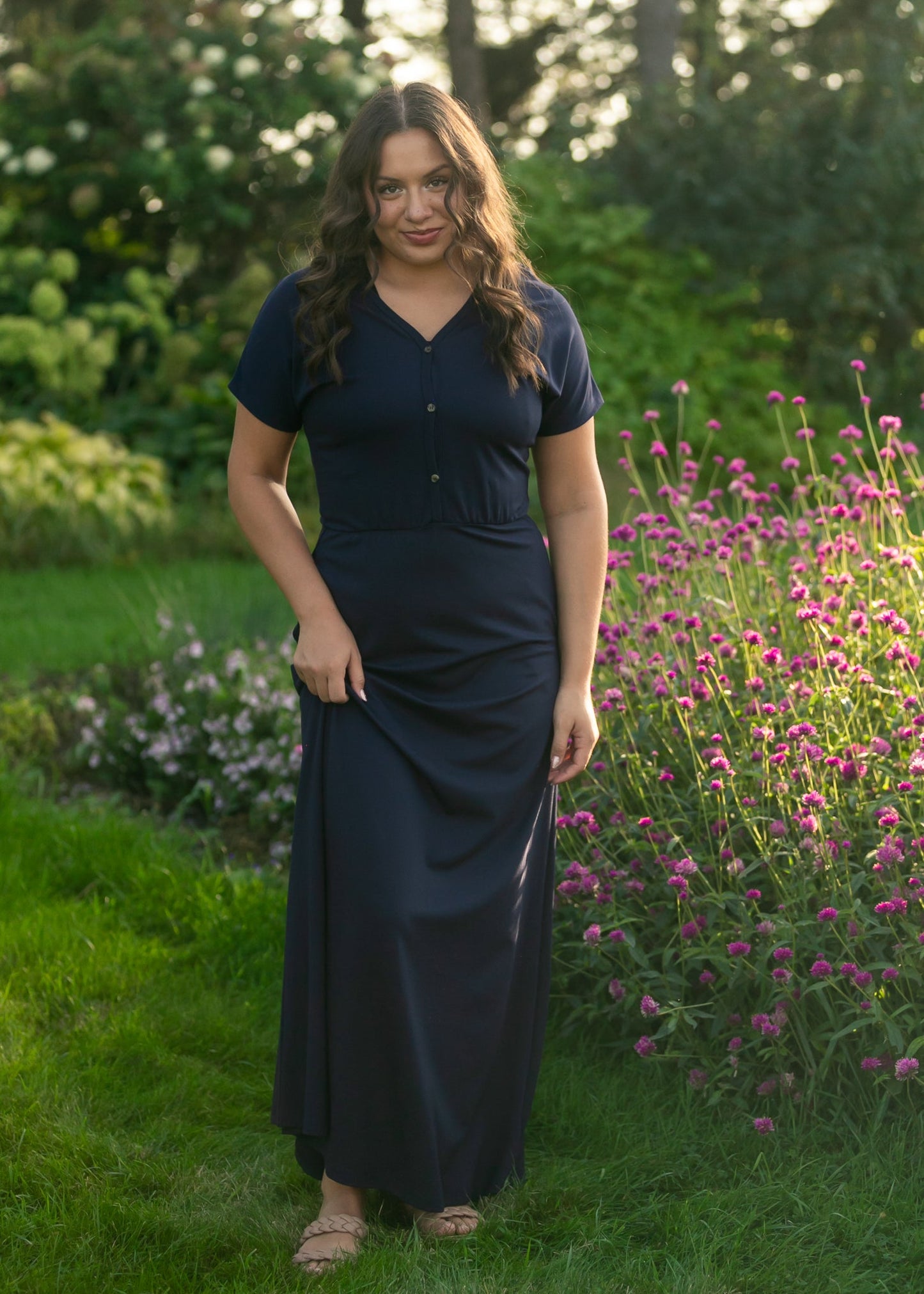 Vestido maxi Ella Navy con cintura ceñida