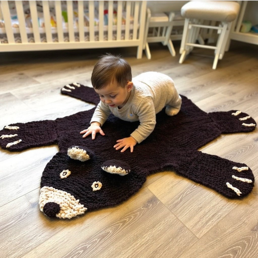Organic Wool Play Mat + Nursery Rug  | Brown Bear