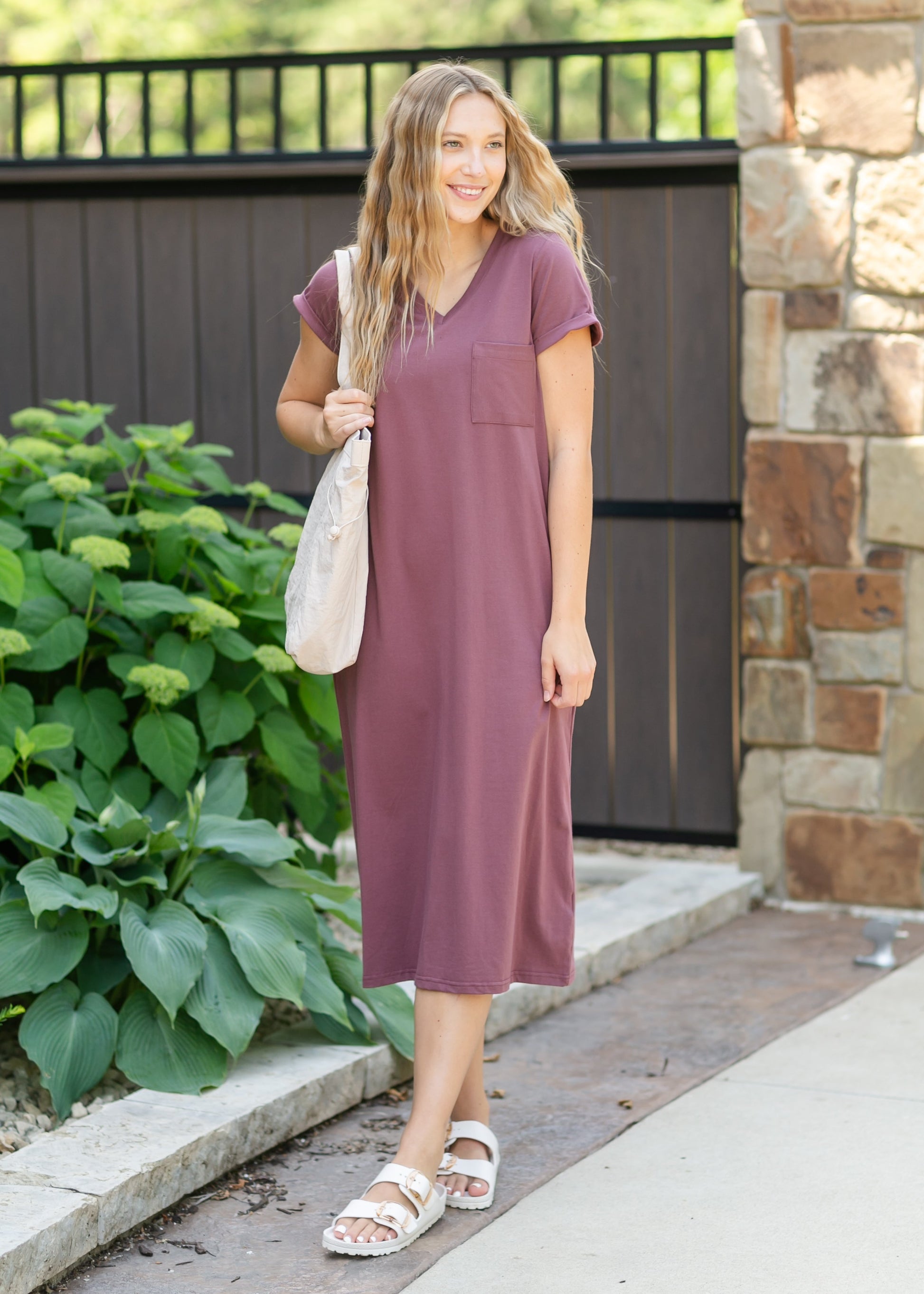 Finley V-neck T-shirt Dress, Mediumulberry / Medium
