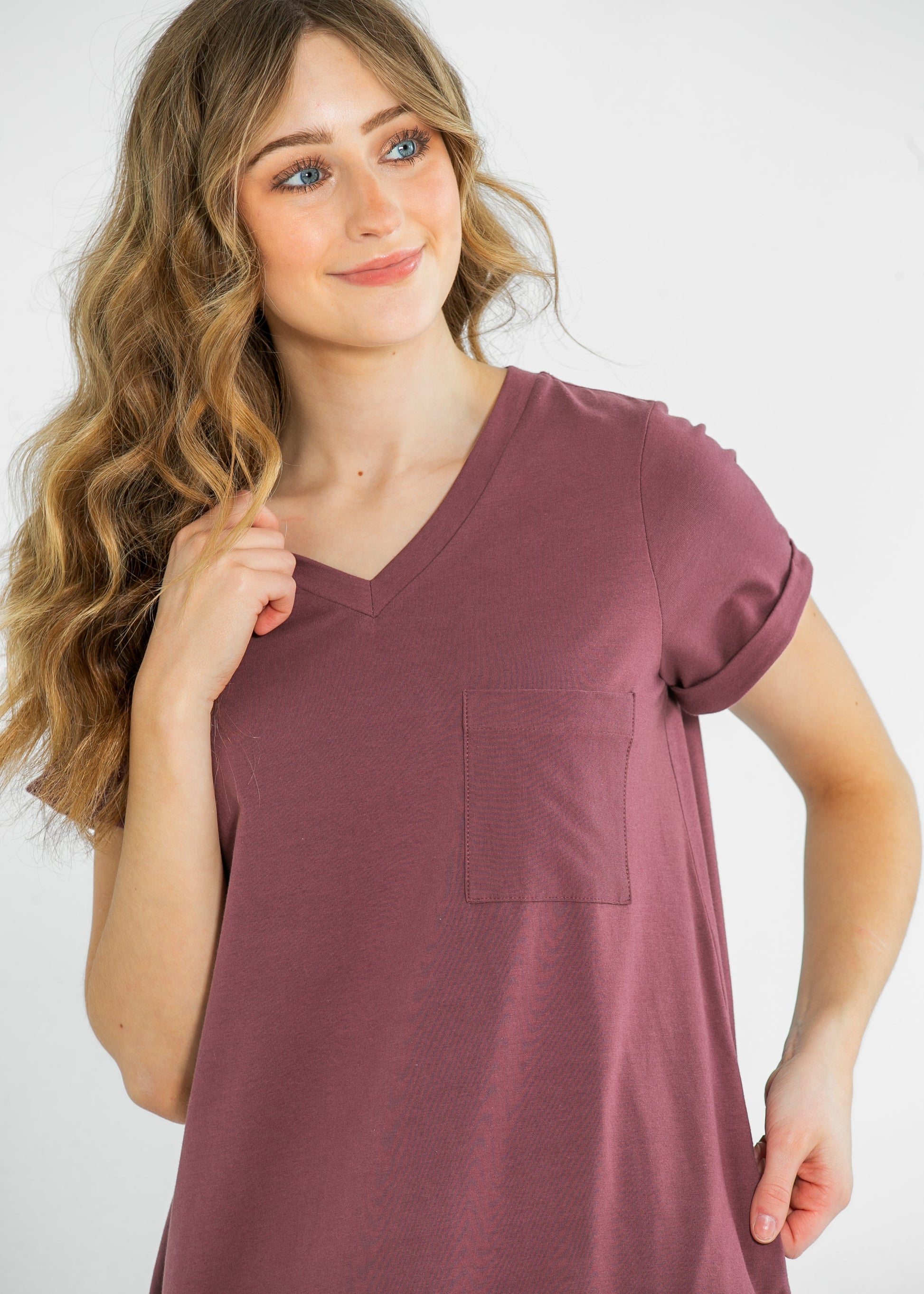 v neck t shirt dress midi Finley V-neck T-shirt Dress, Mediumulberry / Small