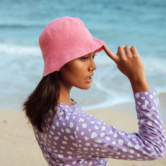 Sombrero de pescador de crochet FLORETTE en rosa