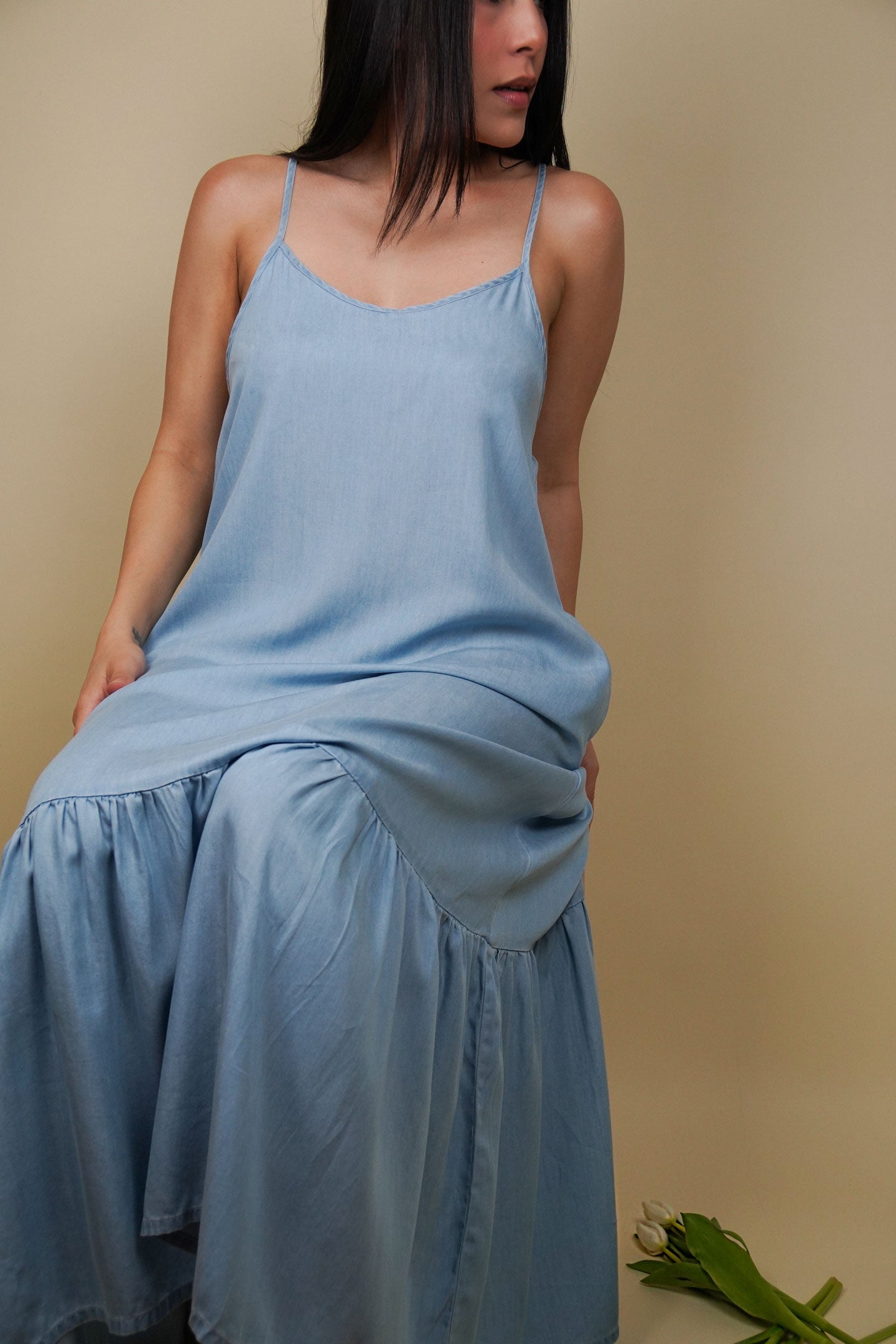 Maxivestido Fluido de Mezclilla Azul
