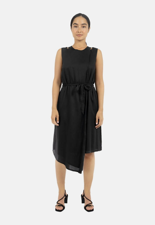 Vestido cruzado asimétrico Funchal negro