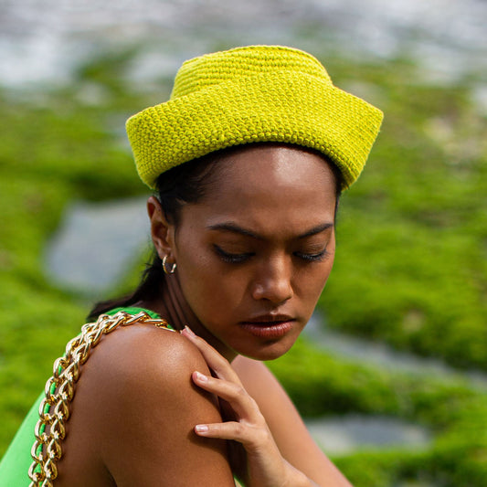 Gorro de crochet GANI en verde neón