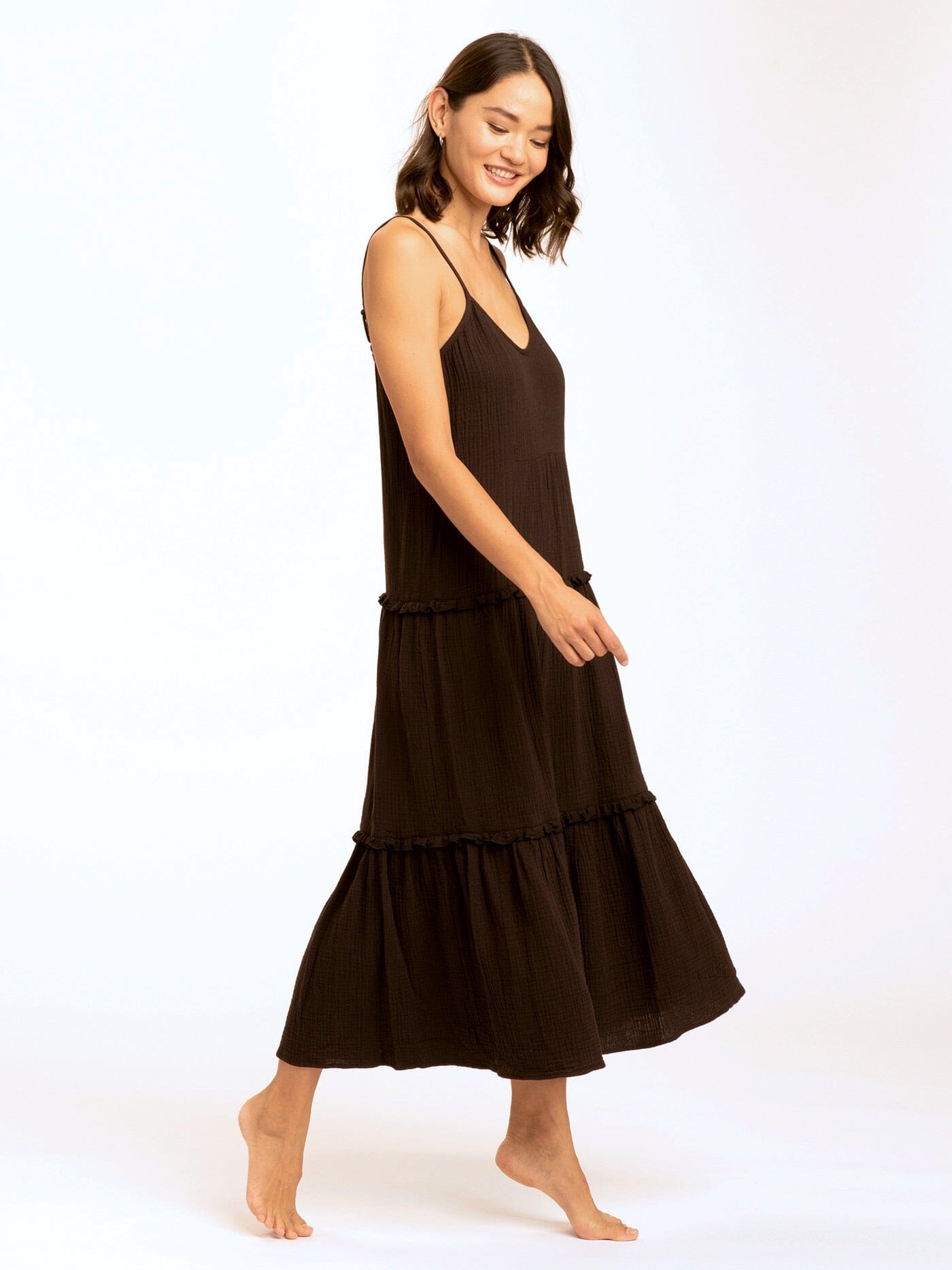 Vestido escalonado con volantes de gasa Gina