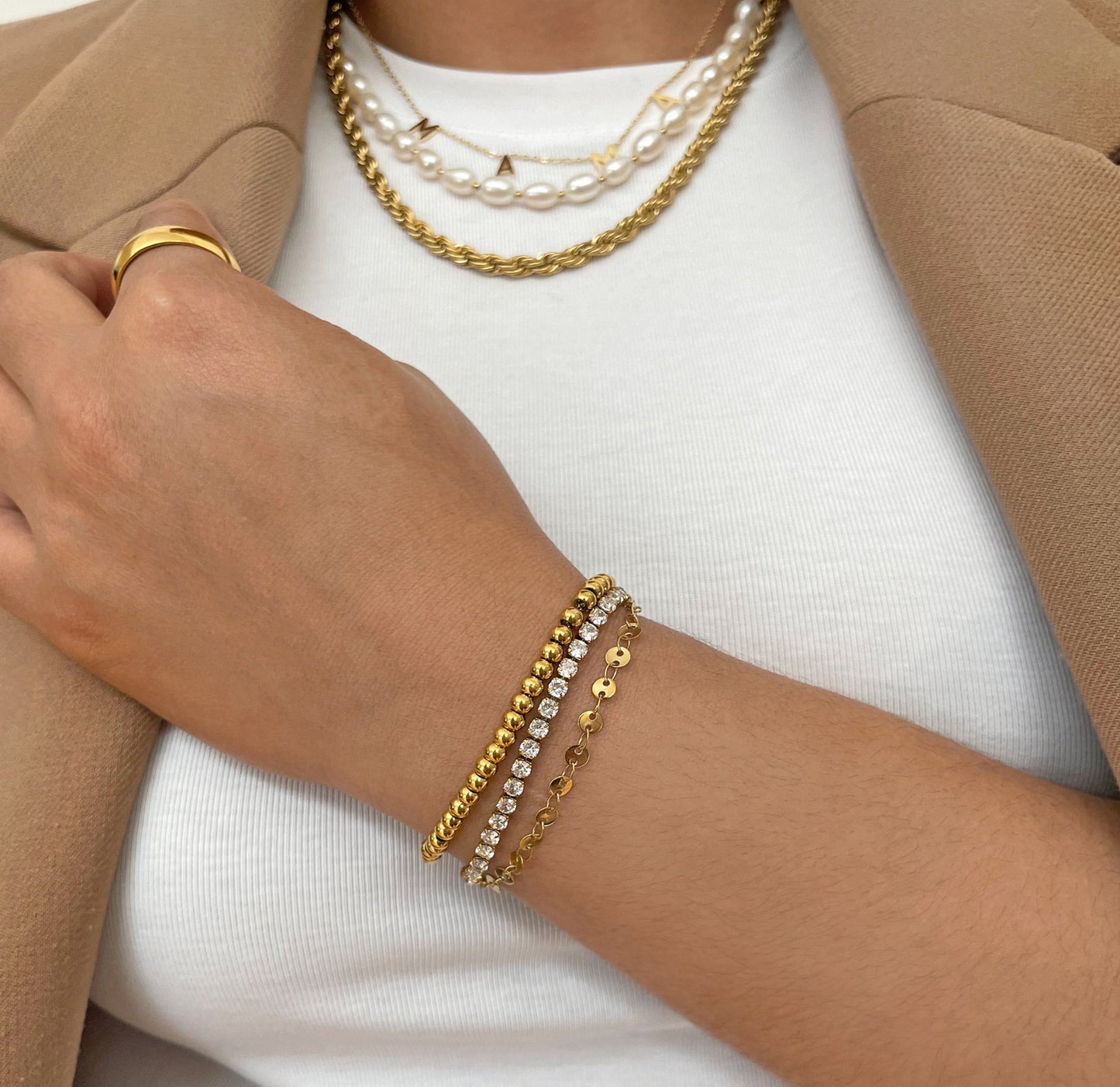 PULSERA DE CUENTAS CON BOLAS DE ORO ELLIE