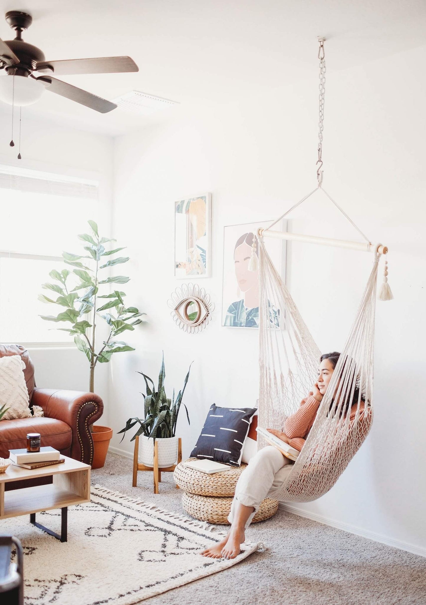 Indoor Diamond Hammock Swing Chair Hanging Mount | WOOD BEAM Ceiling Mount