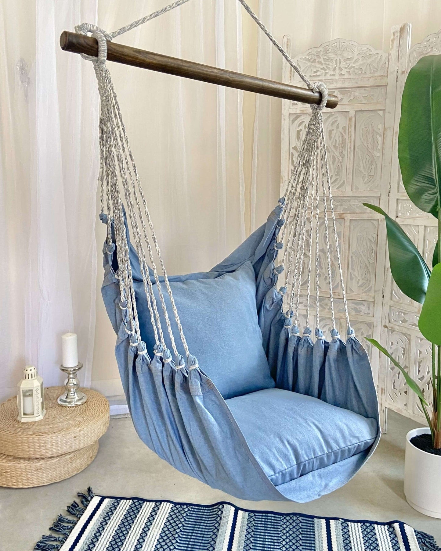 Silla hamaca colgante pequeña de mezclilla azul | DENIM Jr.