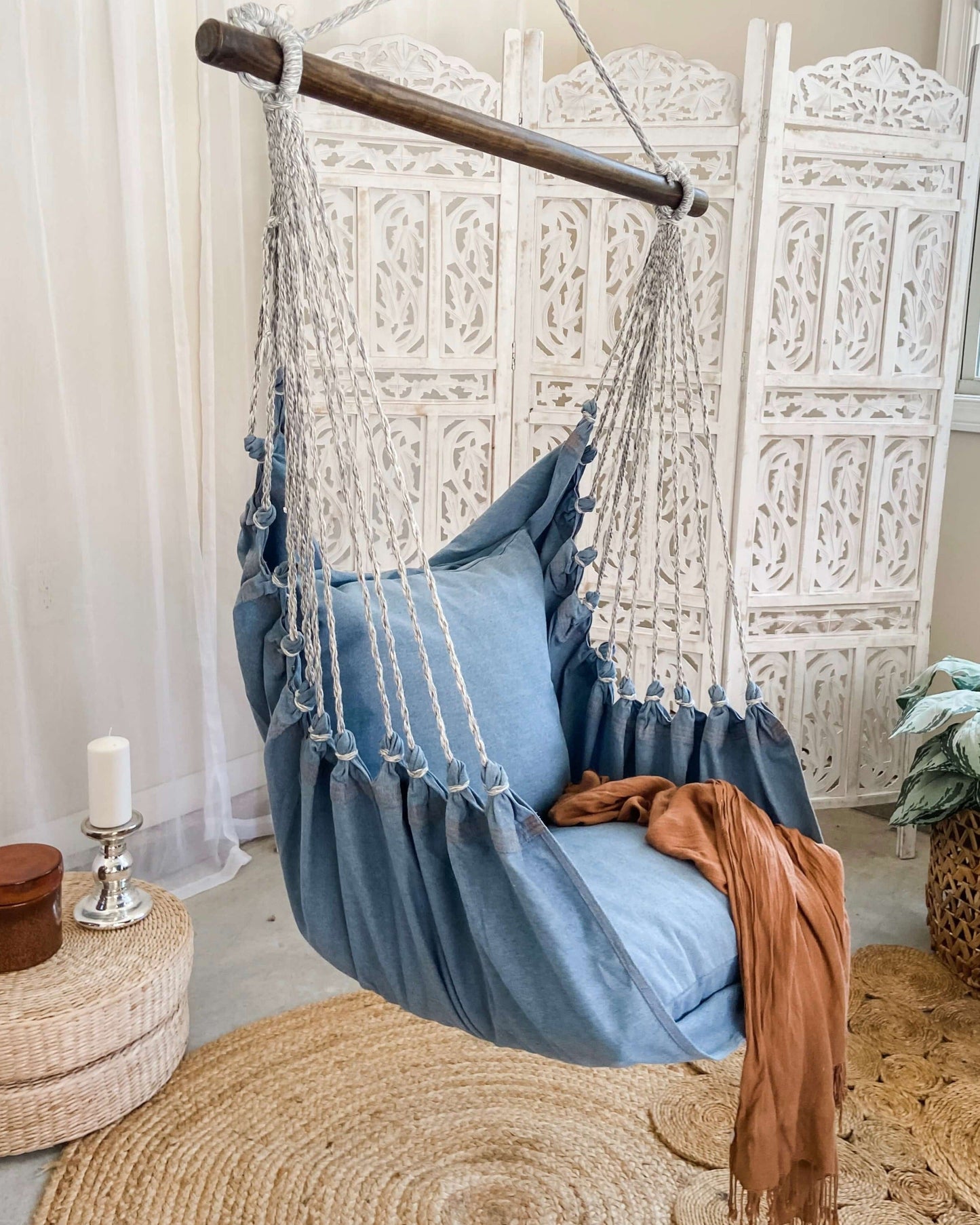 Silla hamaca colgante pequeña de mezclilla azul | DENIM Jr.