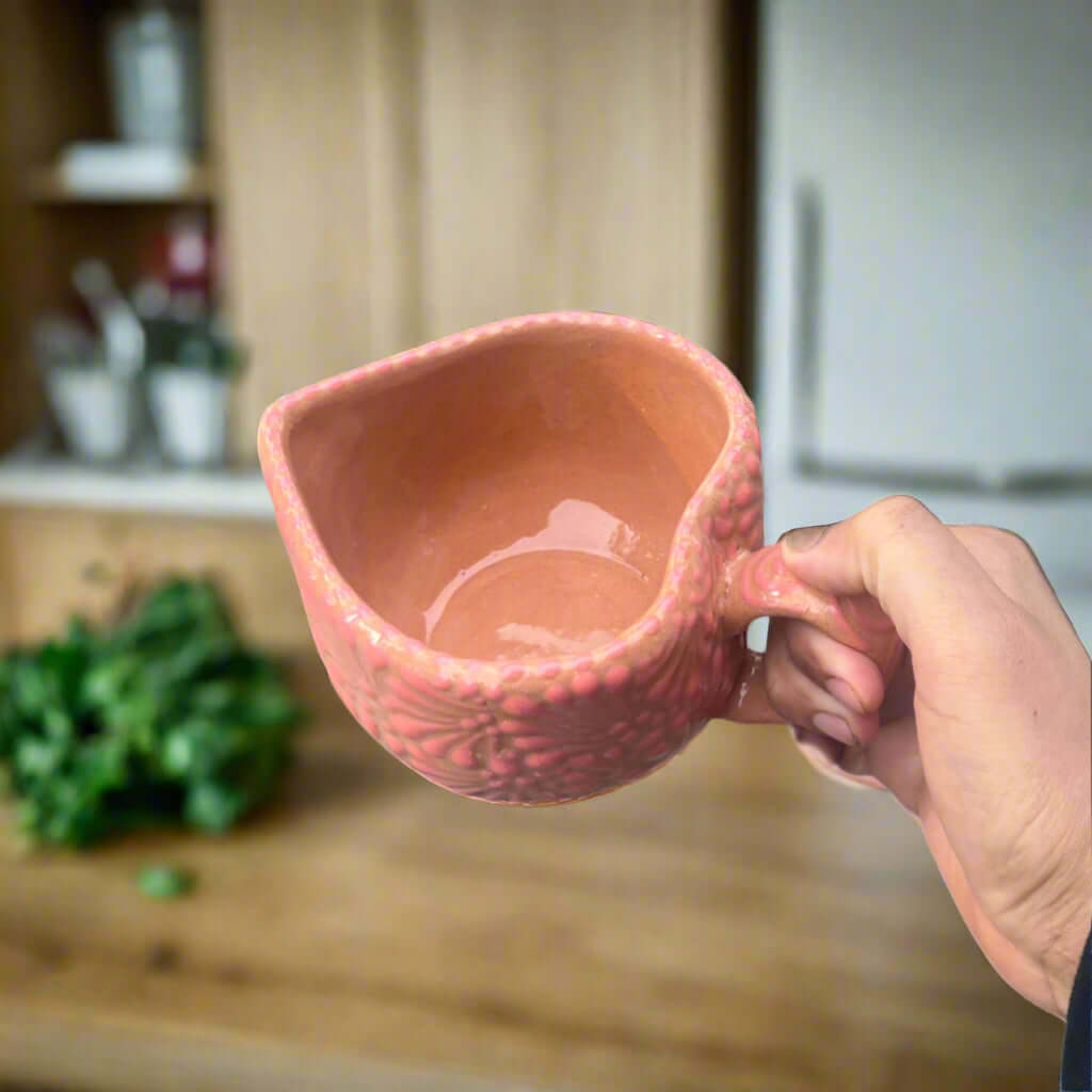 Taza de Talavera con forma de corazón | Taza de café mexicana rosa pintada a mano