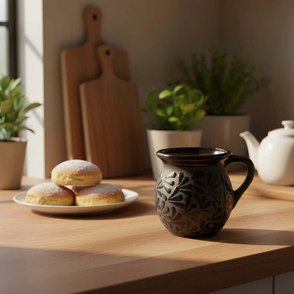 Jarrito de Talavera Negra | Taza de Café Mexicana de Barro Hecha a Mano