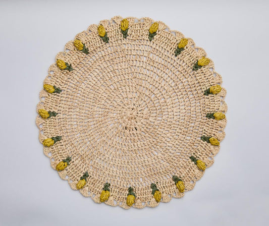 Women's ["gid://shopify/Metaobject/97254998296"] Handmade Tulip Placemat – Raffia Crochet Floral Table Mat – Spring & E