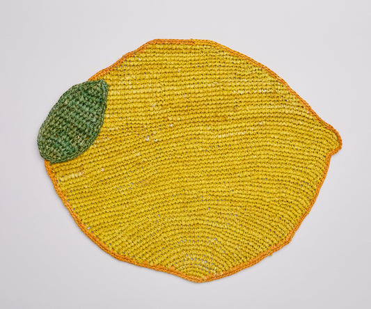 Women's ["gid://shopify/Metaobject/97254998296"] Handwoven Lemon Placemat – Raffia Fruit Shaped Table Mat, Summer Table