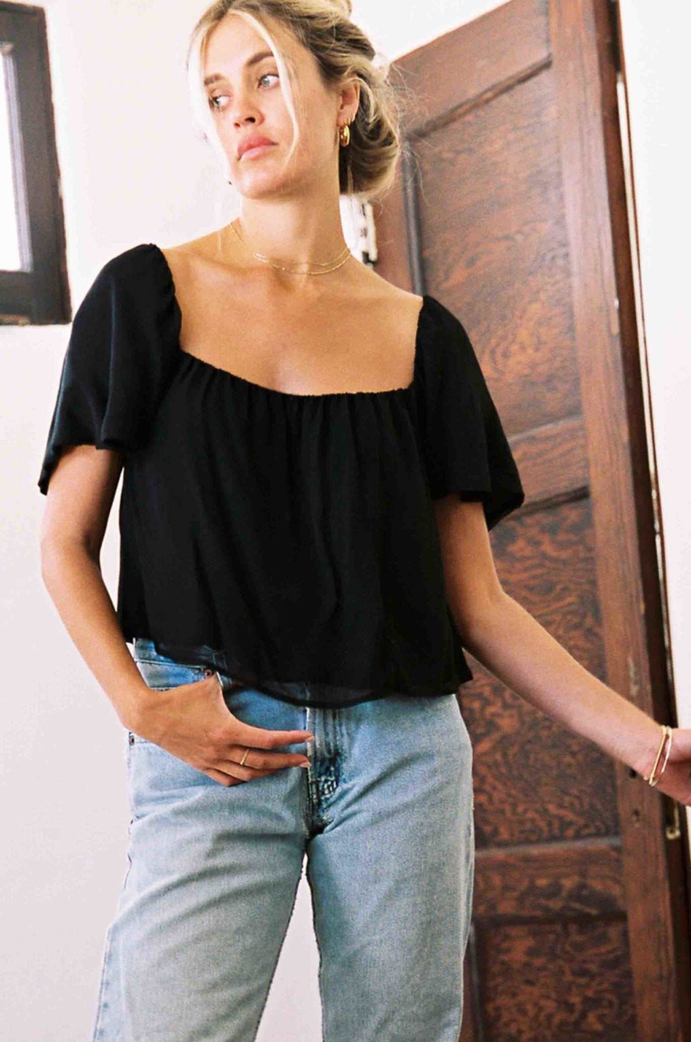 Harlow Top | Black Chiffon Silk