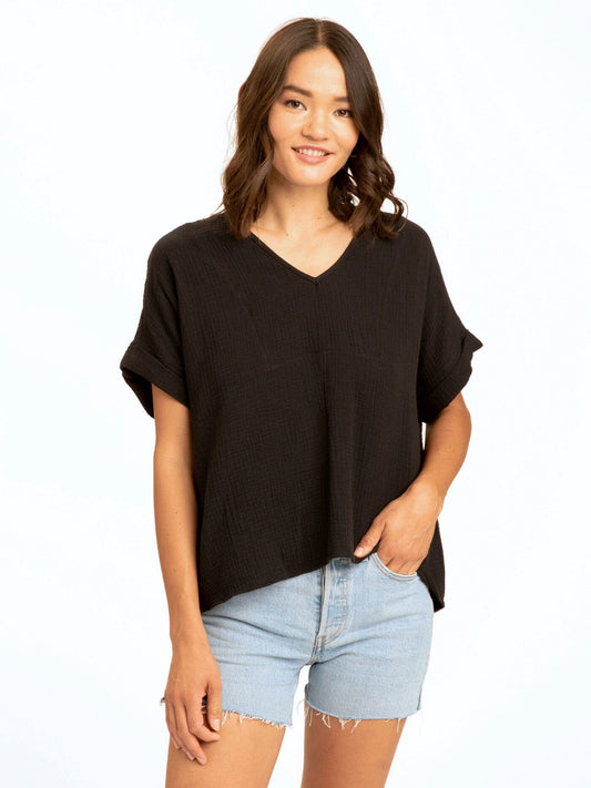 Top de cuello en V de gasa Honora