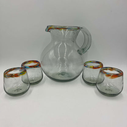 Mexican Hand Blown Glass Pitcher | Confetti Rim
