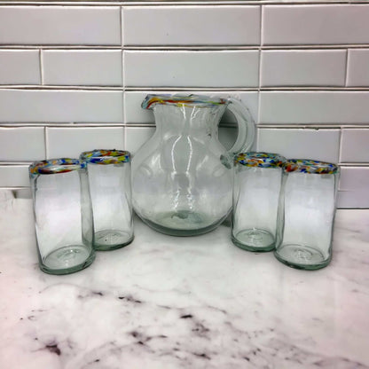 Mexican Hand Blown Glass Pitcher | Confetti Rim