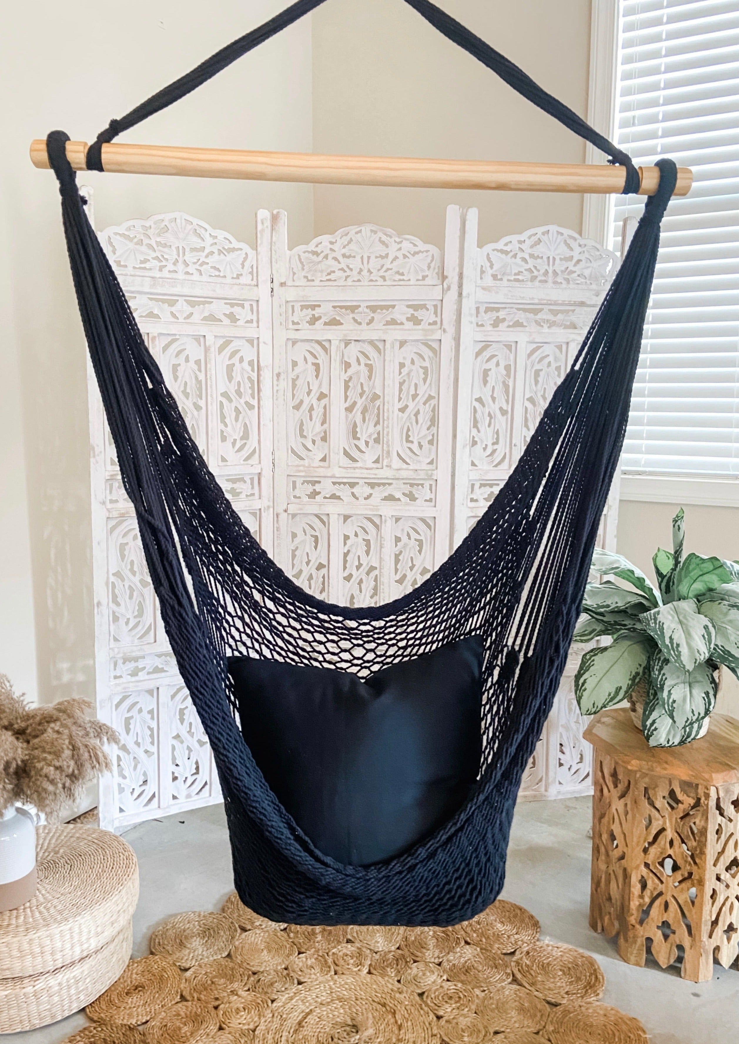 Black Macrame Woven Hammock Swing Chair - Thumbnail 5